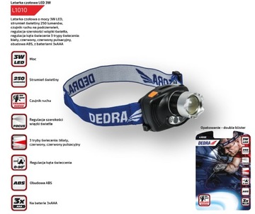 Фонарик Dedra 3W CREE LED налобный фонарь