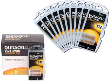 Слуховая батарея Duracell 60x для слухового аппарата 312 PR41 347 ZINCair