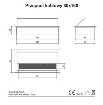 Утопленный КАБЕЛЬНЫЙ ВВОД ALU K262 160x80MM AMIX