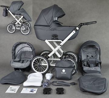 КЛАССИЧЕСКАЯ ДЕТСКАЯ КОЛЯСКА 4В1 РЕТРО BERCO CLASSIC ISOFIX БАЗА + АКСЕССУАРЫ