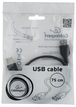 KRÓTKI 75cm przedłużacz USB kabel 0,75m AA A-A M/F