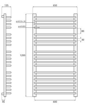 120x65 Радиатор Era - ГРАФИТ / RAL 9005 ЧЕРНЫЙ МАТОВЫЙ