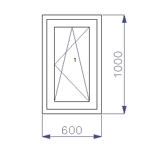 ОКНО ПВХ 600 x 1000 RU 1 x ДУБ ЗОЛОТОЙ