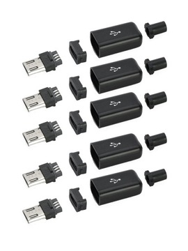 10 шт., черная вилка, разъем MicroUSB, 5 контактов.