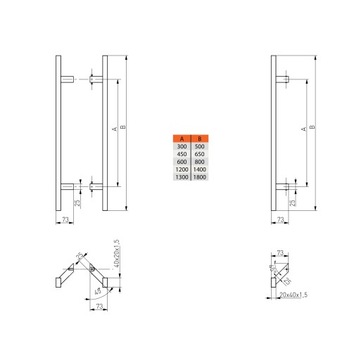 ручка ручка ручка дверная ручка INOX PR 20X40 УГЛОВАЯ МОНТАЖ 1400