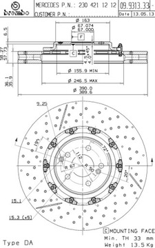 фото thumb №4, Brembo тормозные диски перед mercedes sl sls amg r230 390mm