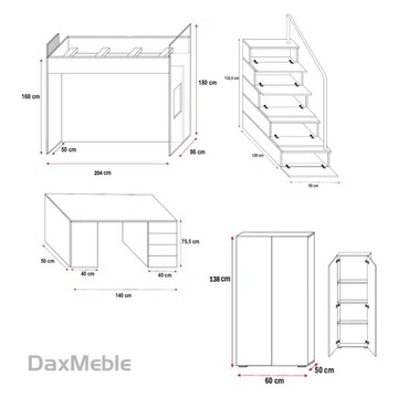 Кровать двухъярусная - EDEN 4S письменный стол, шкаф, 7 цветов