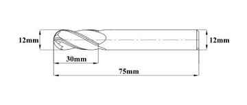 ТВЕРДОСПЛАВНАЯ ФРЕЗА ТВЕРДОСПЛАВНАЯ 12x12x30x75мм 12мм 4F HRC45