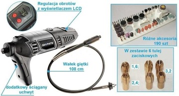 Mini szlifierka frezarka + akcesoria 190 cz LCD