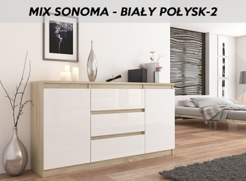 БОЛЬШОЙ КОМОД 140 СМ ШКАФ С 3 ЯЩИКАМИ 2 Sonoma GLOSS