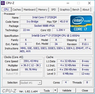 Intel i7-3720QM SR0ML до 3,6 ГГц 4 ядра 8 потоков