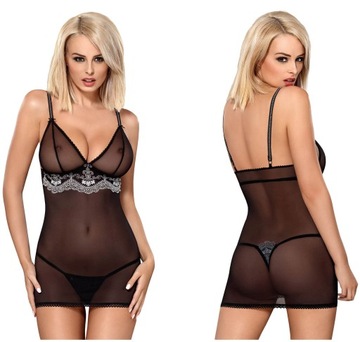 Ночная рубашка с кружевными стрингами OBSESSIVE Idillia babydoll L XL