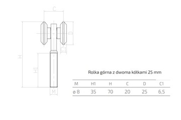 Тележка на роликах для ворот, дверей, подвесных направляющих 35х32