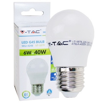 Żarówka LED 6W 470lm E27 G45 kula neutralna V-TAC