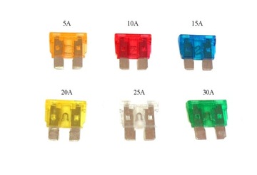 KPL 5 BEZPIECZNIKÓW BEZPIECZNIKI 5A 15A 20A 25A 30A płytkowe duże płaskie