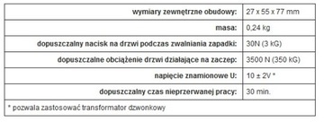 ZACZEP R1 ELEKTROMAGNETYCZNY RYGIEL SZEROKI 12 V