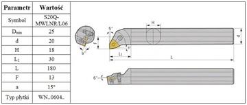 НОЖ РАСТОЧНОЙ S20Q MWLNL ЛЕВЫЙ на WNMG06 *FV*