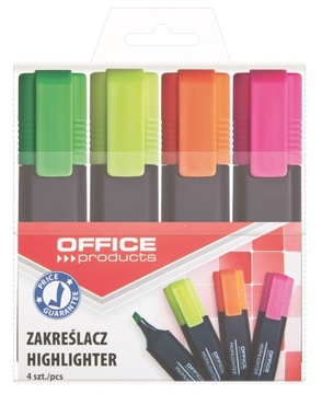 Zakreślacze Zestaw Office Products 4szt w Etui