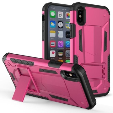 Pancerne etui iPhone X podstawka (Hot Pink/Black)