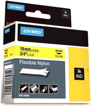 Dymo Rhino 18491, S0718090, 19 мм x 3,5 м, черная печать / желтая подложка, лента