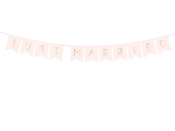 Baner weselny napis Just Married j. róż GRL68-081J