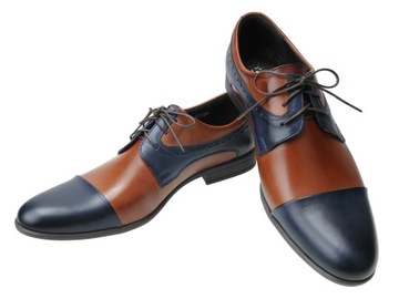 Ekskluzywne męskie buty wizytowe brąz granat 42