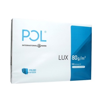 PAPIER KSERO BIUROWY BIAŁY A3 POLLUX POL LUX 80G