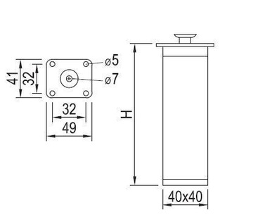 Ножка мебельная квадратная алюминиевая H-60 ​​inox