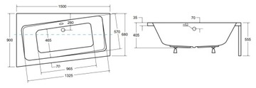 Асимметричная ванна INFINITY 150x90 левая + OBUD+SYF