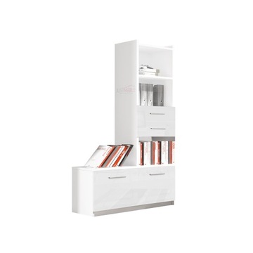 regał RAJ 1 z szufladami - 85 cm - fronty biały połysk
