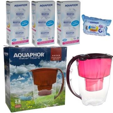 10x Filtrów Maxfor+ Dzbanek filtrujący Aquaphor Amethyst 2,8 l wiśniowy