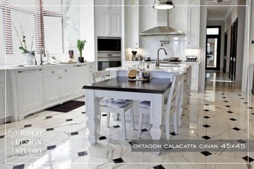 восьмиугольный керамогранит типа WHITE MARBLE CARRARA 45x45
