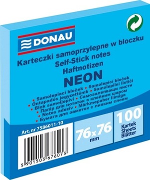 KARTECZKI SAMOPRZYLEPNE NOTES 76x76 100 NIEBIESKIE