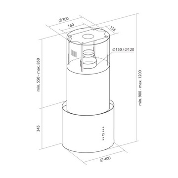 Островная вытяжка Toflesz Cylinder IX, 40 см, 850 м3/ч