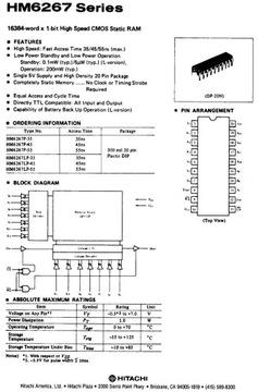 Статическая память SRAM 16 КБ x 1 HM6267P-35