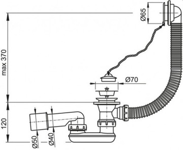 Сифон для ванны ALCAPLAST A501, заглушка ПВХ