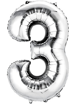 BALON FOLIOWY urodziny CYFRA 3 100 cm SREBRNY GIGA