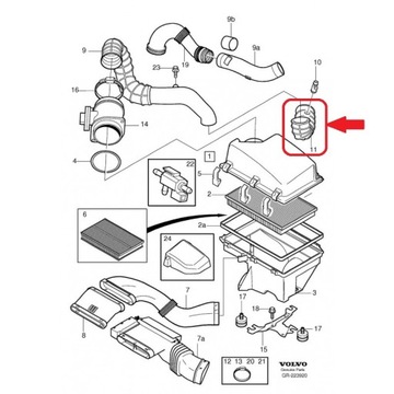 ШЛАНГ ВОЗДУШНОГО ФИЛЬТРА VOLVO S60 S80 V70 2.4D5