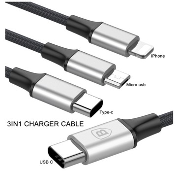 КАБЕЛЬ 3в1 зарядное устройство LIGHTNING MICRO USB C (4090)