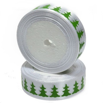 Tasiemka BIAŁO/ZIELONA W CHOINKI 25mm/22MB