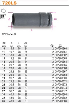 НАСАДКА BETA IMPACT LONG SLIM 1/2' 27 MM 720LS