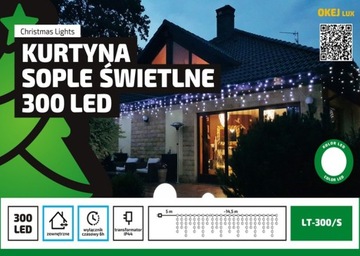 Lampki zewnętrzne 300 LED KURTYNA sople 14,5m KOL