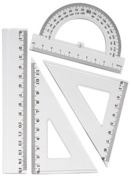 Komplet geometryczny kreślarski szkolny 4elem.: ekierki, linijka, kątomierz
