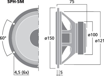 Monacor SPH-5M nisko-średniotonowy woofer 40W RMS 88 dB 150mm