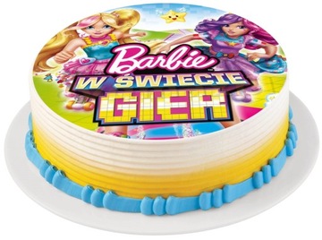 BARDZO GRUBY OPŁATEK NA TORT BARBIE W ŚWIECIE GIER