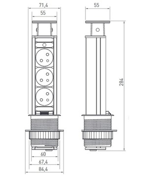 GNIAZDO WPUSZCZANE CHOWANE W BLAT POWER PORT 3x230