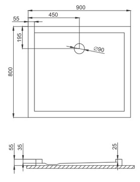 POLIMAT GOLIAT ПРЯМОУГОЛЬНЫЙ ДУШЕВОЙ ПОДДОН 90x80 CM 00598