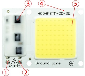 COB LED 20Вт 1900лм БЕЛЫЙ 55x 40мм до 230В