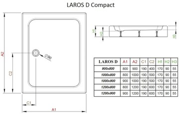 Прямоугольный душевой поддон Laros D Compact 120x90 RADAWAY