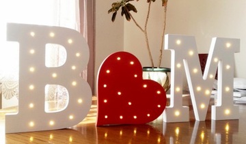 ŚWIECĄCE LITERY LED 50 CM 3 D drewniane inicjały